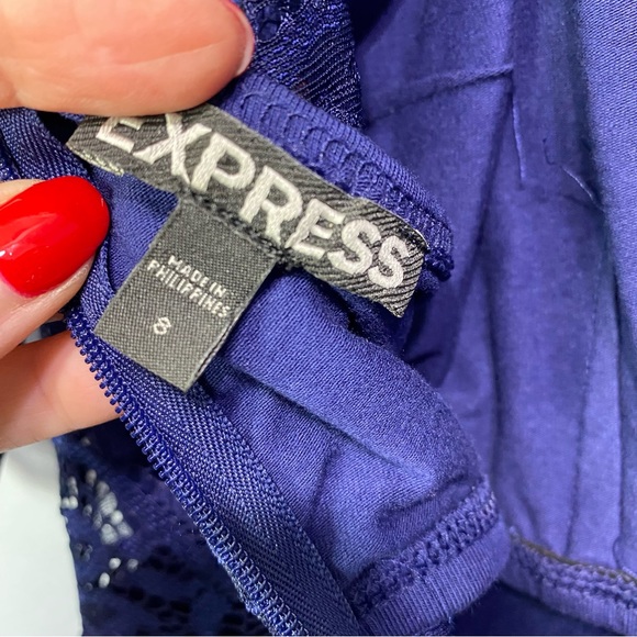 NEW-Express Navy Blue Lace Mock Neck Mid Length Dress sz 8 NEW - Picture 11 of 13